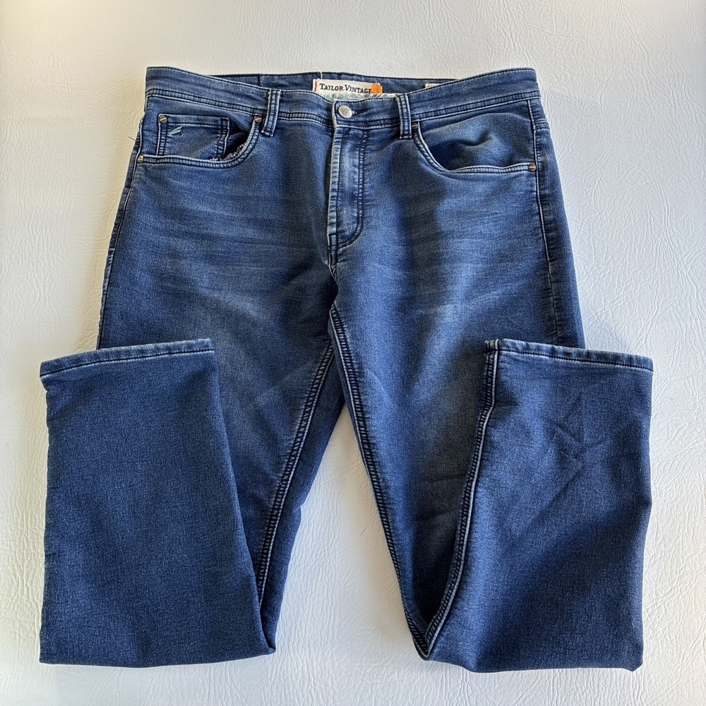 Tailor VTG Men 36x30 Canaan Slim Fit Whisker Worn In Fade Blue Folded Selvedge